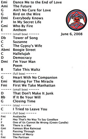 Setlist for Toronto, June 6 2008